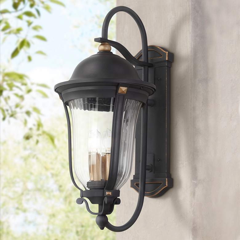 Image 1 Minka Peale Street 21 3/4" Sand Coal and Gold Outdoor Wall Light