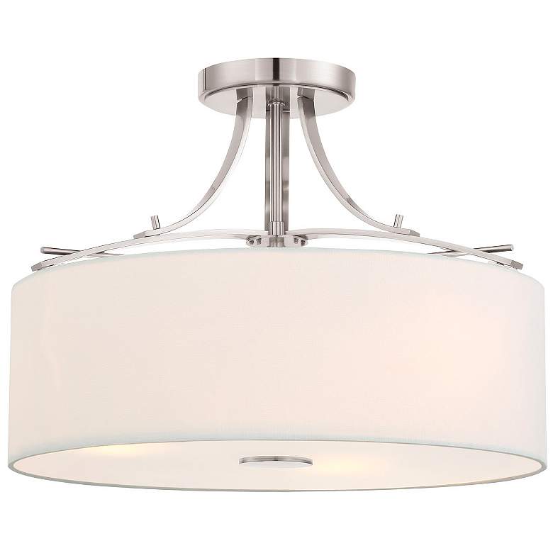 Image 2 Minka Poleis 16 1/2" Wide Brushed Nickel Semi Flush Drum Ceiling Light