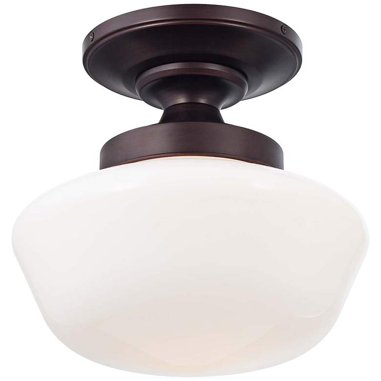 Image 1 Minka Schoolhouse 12" Wide Brushed Bronze Opal Glass Ceiling Light