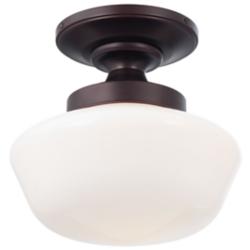 Minka Schoolhouse 12" Wide Brushed Bronze Opal Glass Ceiling Light