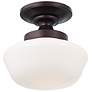 5_Minka Schoolhouse 12" Wide Brushed Bronze Opal Glass Ceiling Light more views