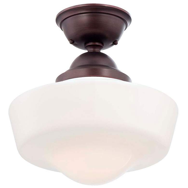 Image 2 Minka Schoolhouse 13 3/4" Wide Brushed Bronze Opal Glass Ceiling Light