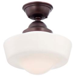 Minka Schoolhouse 13 3/4" Wide Brushed Bronze Opal Glass Ceiling Light