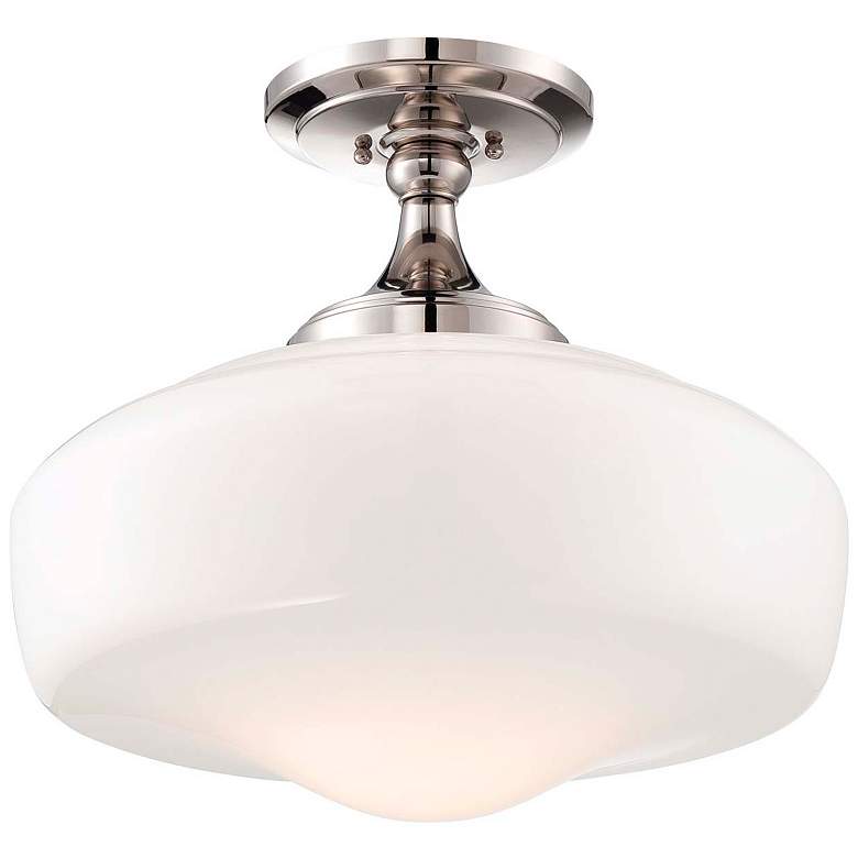Image 1 Minka Schoolhouse Style 17 1/4" Nickel and White Glass Ceiling Light