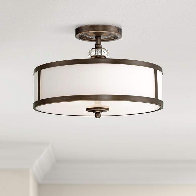 Image 1 Minka Thorndale 15" Wide Dark Noble Bronze Drum Ceiling Light