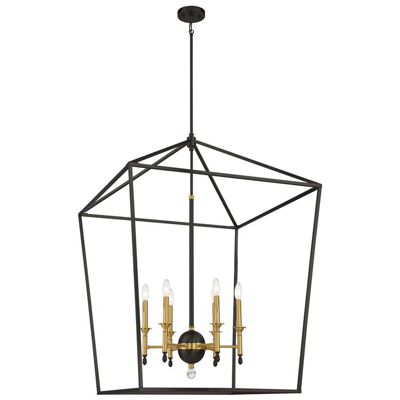 Image 2 Minka Townhall 32" Wide Coal and Soft Brass 6-Light Open Pendant