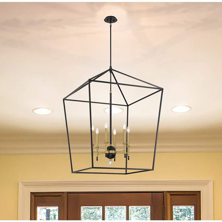 Image 1 Minka Townhall 32" Wide Coal and Soft Brass 6-Light Open Pendant