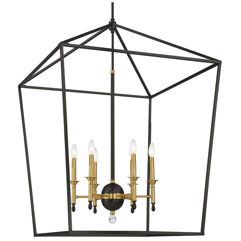 Image 6 Minka Townhall 32" Wide Coal and Soft Brass 6-Light Open Pendant more views