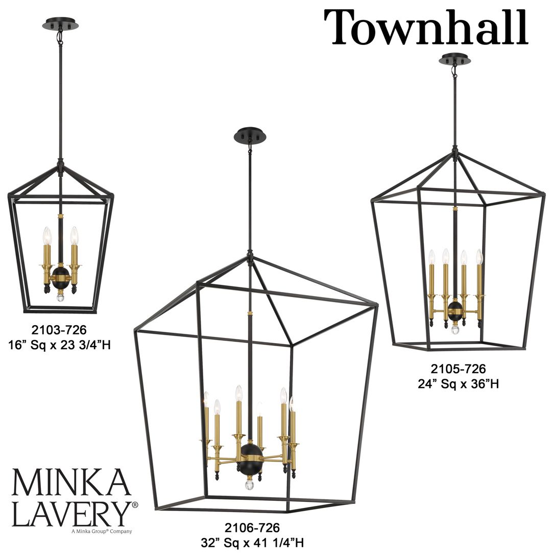 Minka Townhall 32" Wide Coal and Soft Brass 6-Light Open Pendant