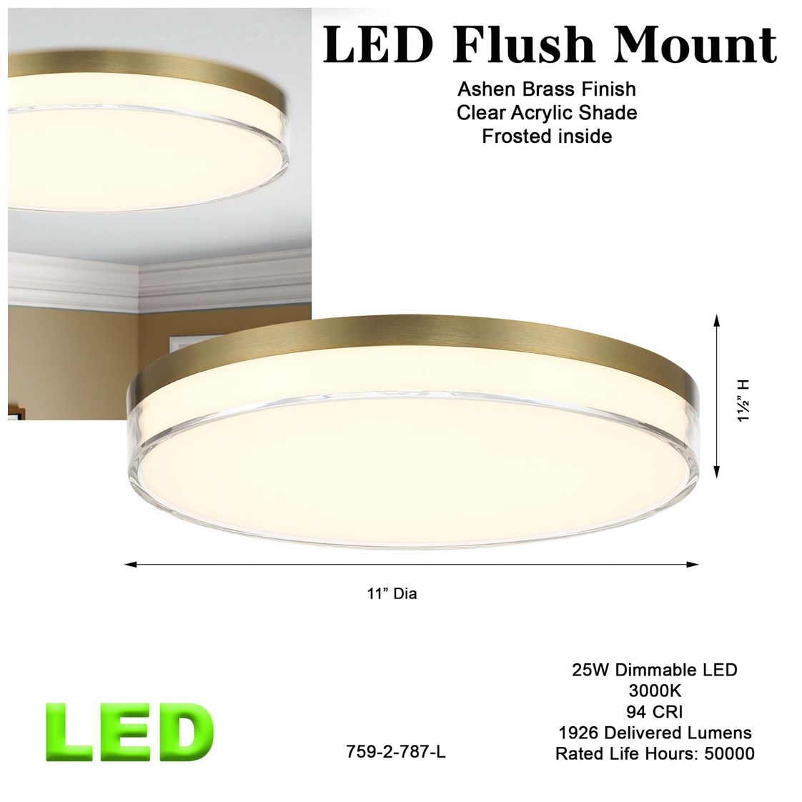Image 7 Minka Vantage 11" Wide LED Ashen Brass Flush Mount Ceiling Light more views