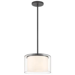 Minka Vantage Parsons 10" Wide Black with White Glass Shade Pendant