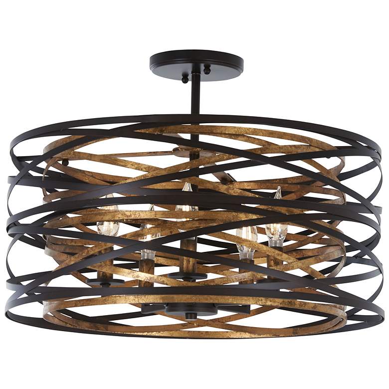 Image 2 Minka Vortic Flow 20" Wide Dark Bronze and Mosaic Gold 5-Light Pendant