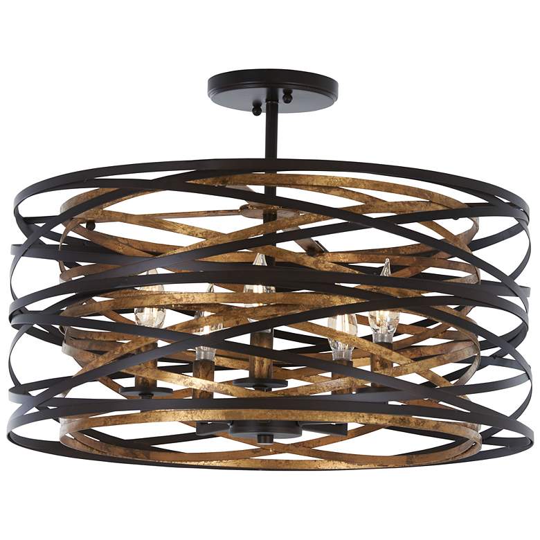 Image 1 Minka Vortic Flow 20 inch Wide Dark Bronze and Mosaic Gold 5-Light Pendant