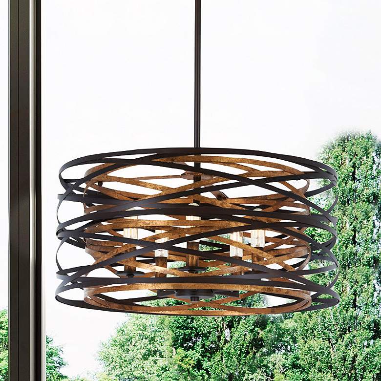 Image 1 Minka Vortic Flow 20" Wide Dark Bronze and Mosaic Gold 5-Light Pendant
