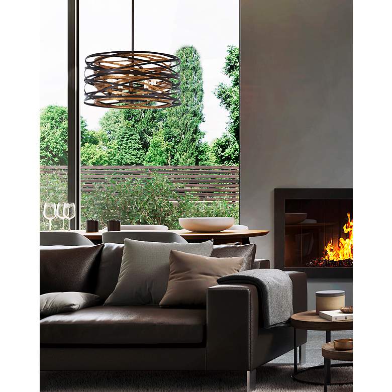Image 6 Minka Vortic Flow 20" Wide Dark Bronze and Mosaic Gold 5-Light Pendant more views