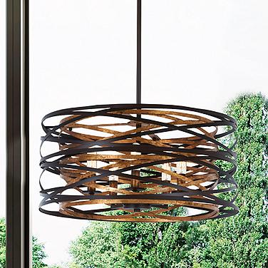 Minka Vortic Flow 20" Wide Dark Bronze and Mosaic Gold 5-Light Pendant