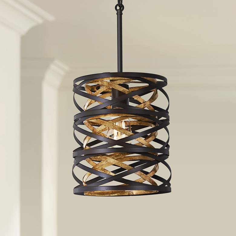 Image 1 Minka Vortic Flow 8 1/2 inch Wide Dark Bronze and Mosaic Gold Mini Pendant