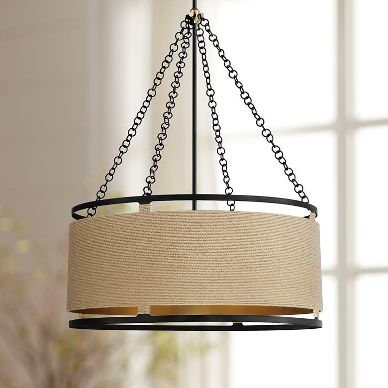 Image 1 Minka Windward Passage 26 1/2" Brass And Coal 6-Light Pendant Light