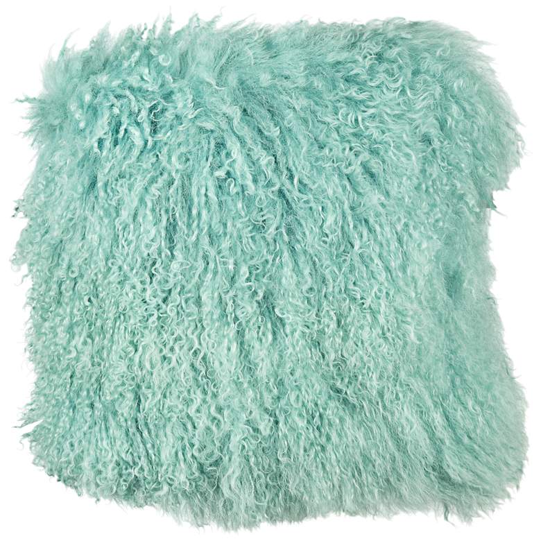 Image 1 Mint Green Mongolian Fur 16 inch Square Wool Pillow