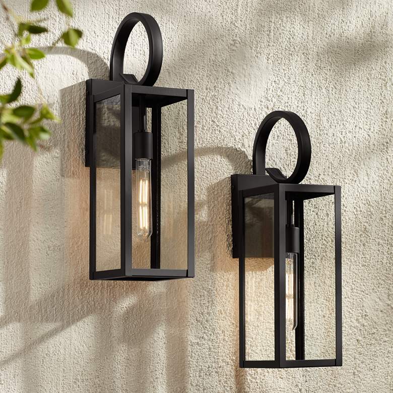 Image 1 Mira 21 inch High Black Outdoor Wall Light Set of 2