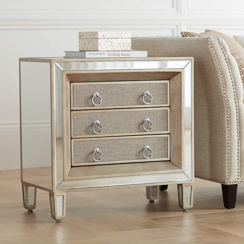 Image 1 Mira 28" Wide 3-Drawer Mirrored Accent Table