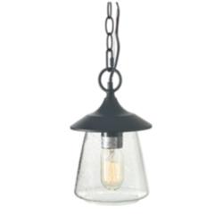 Mirabe 9.4&quot; High Black Glass Outdoor Hanging Light