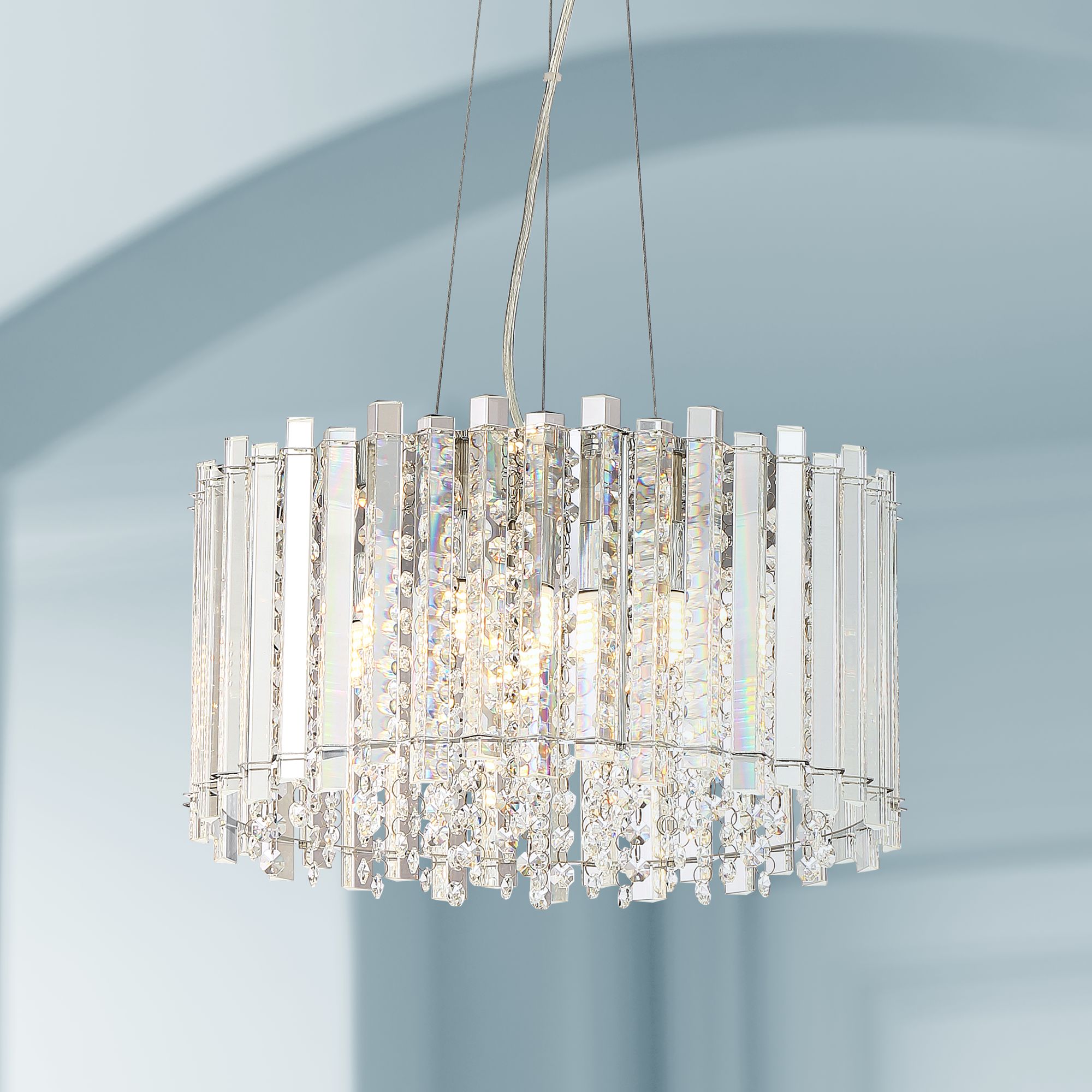 drum light fixture with crystals