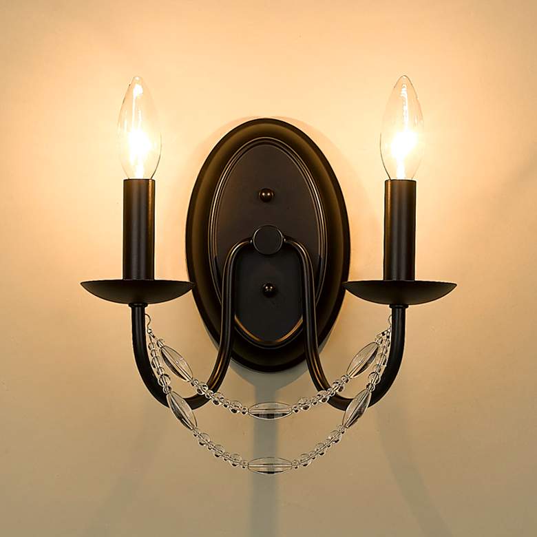 Image 2 Mirabella 10 1/2 inch High Matte Black Metal 2-Light Wall Sconce