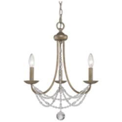 Mirabella 18&quot; Wide Golden Aura 3-Light Chandelier With Pearl Chiffon S