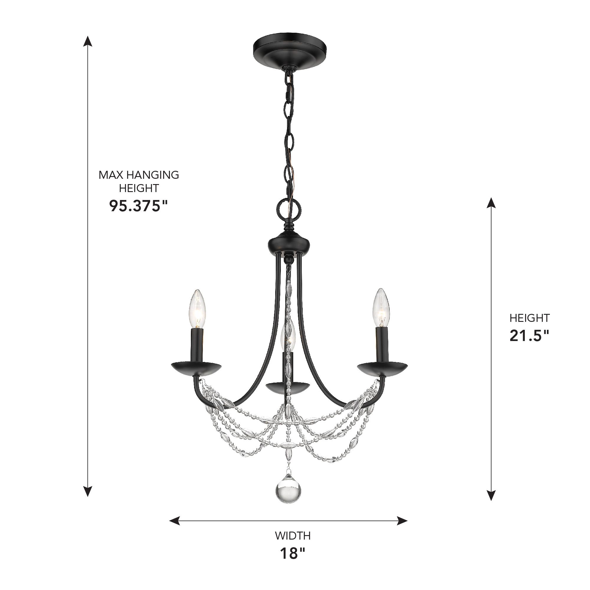 Image 5 Mirabella 18" Wide Matte Black 3-Light Chandelier more views