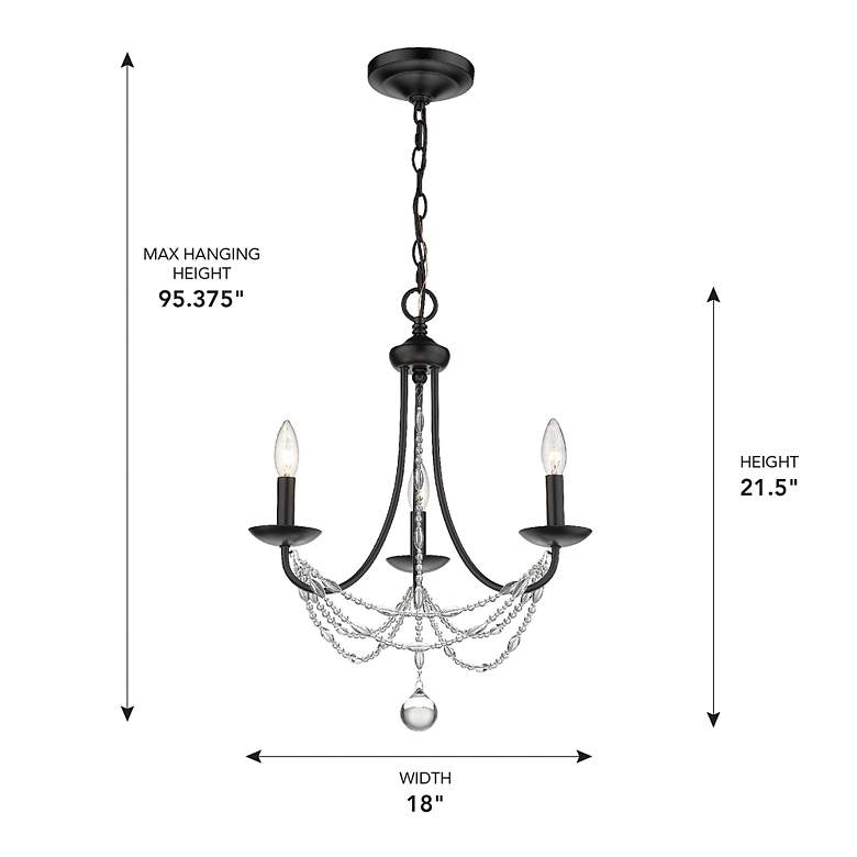 Image 5 Mirabella 18" Wide Matte Black 3-Light Chandelier more views