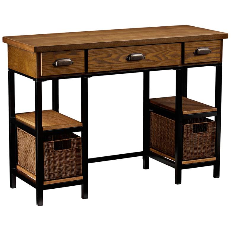 Image 2 Mirada 42" Wide Natural Brown and Matte Black 3-Drawer Desk
