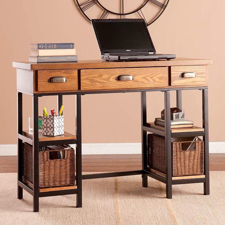 Image 1 Mirada 42 inch Wide Natural Brown and Matte Black 3-Drawer Desk