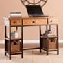 1_Mirada 42" Wide Natural Brown and Matte Black 3-Drawer Desk