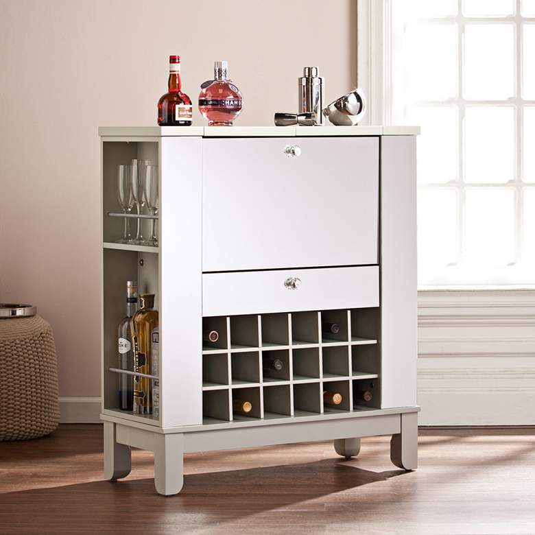 Image 1 Mirage 32 1/4 inch Wide Mirrored and Silver Wine and Bar Cabinet