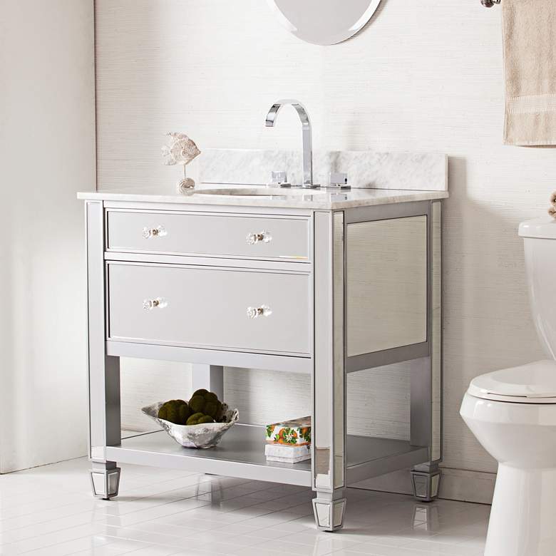 Image 1 Mirage 33 inch Mirrored and Silver 1-Drawer Single Sink Vanity