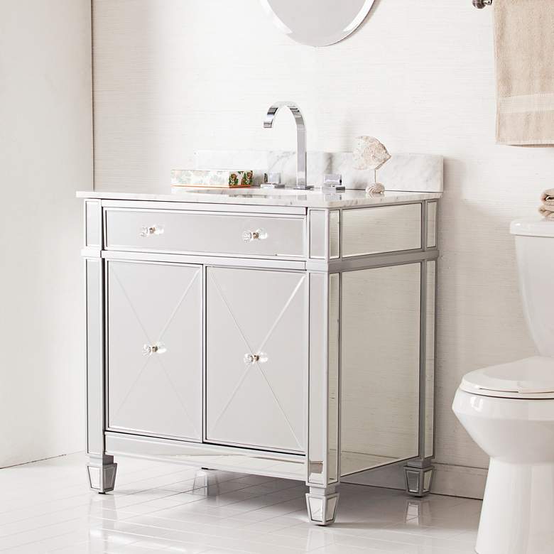 Image 1 Mirage 33 inch Mirrored and Silver 2-Door Single Sink Vanity