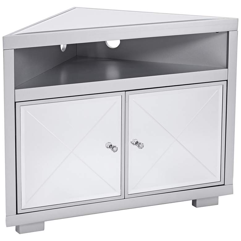 Image 1 Mirage 36 inch Wide Mirrored and Silver 2-Door Corner TV Stand