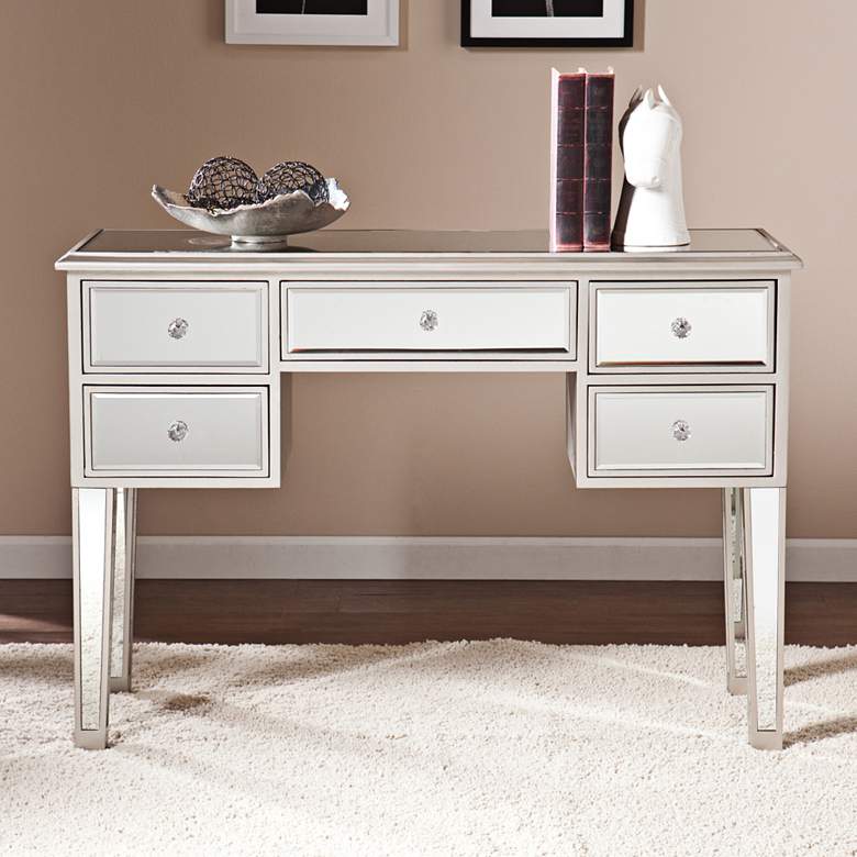 Image 1 Mirage 43" Wide Mirrored 5-Drawer Console Table Desk