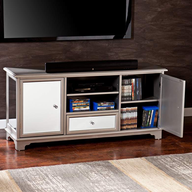 Image 1 Mirage 52" Wide Silver and Mirror Panels Media TV Stand