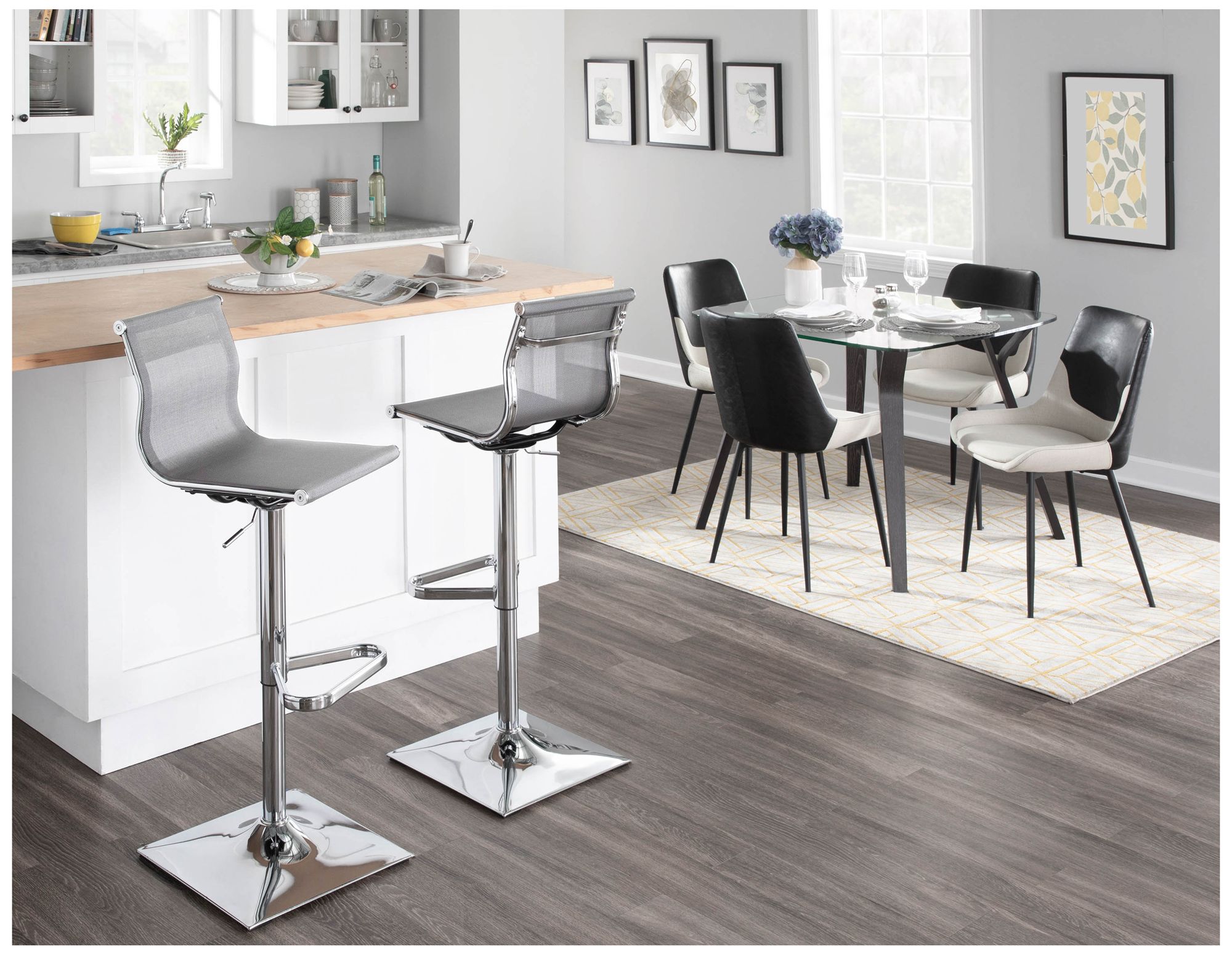 Mirage Contemporary Adjustable Barstool with Swivel in Silver by LumiSource