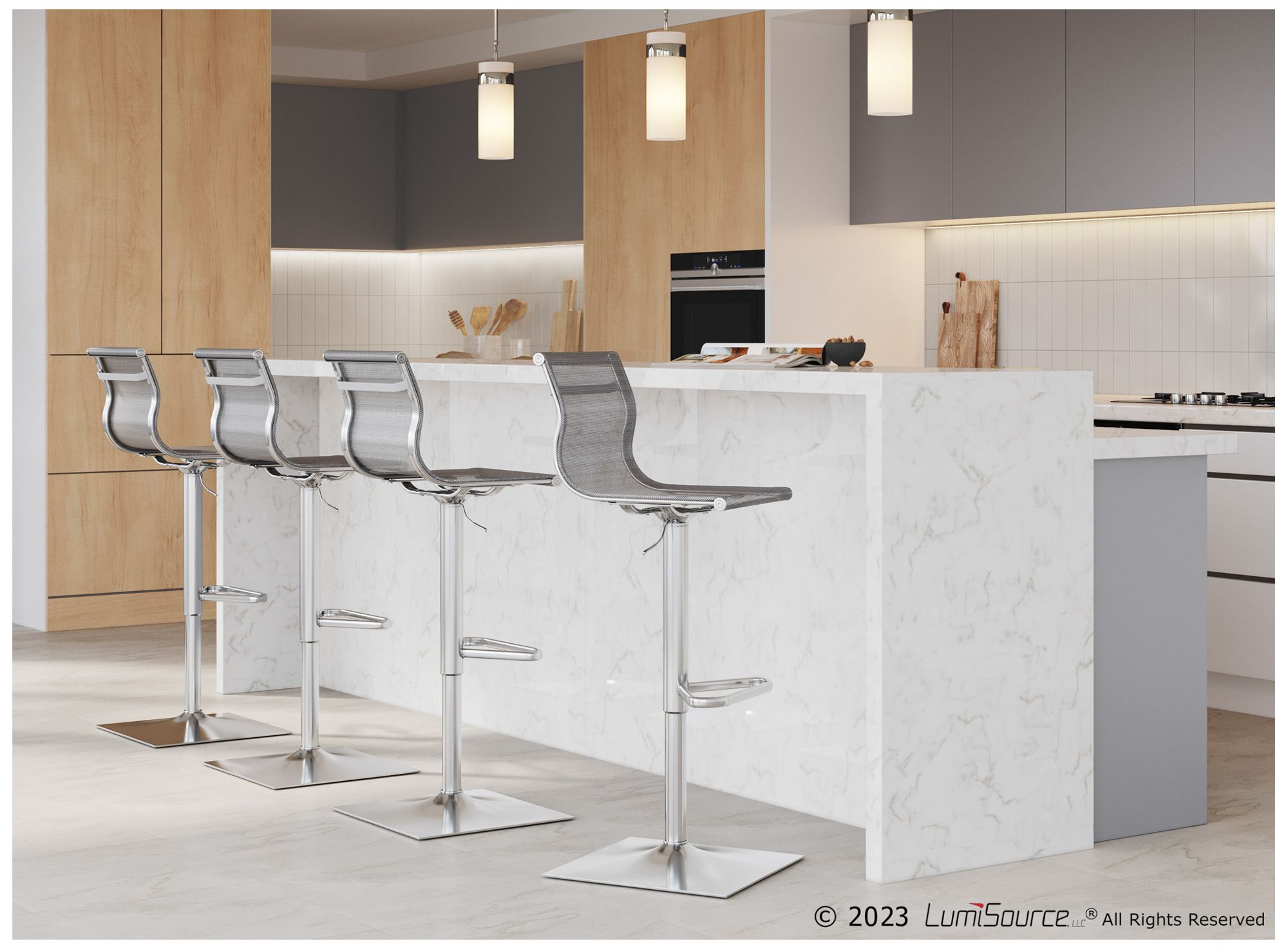 Mirage Contemporary Adjustable Barstool with Swivel in Silver by LumiSource