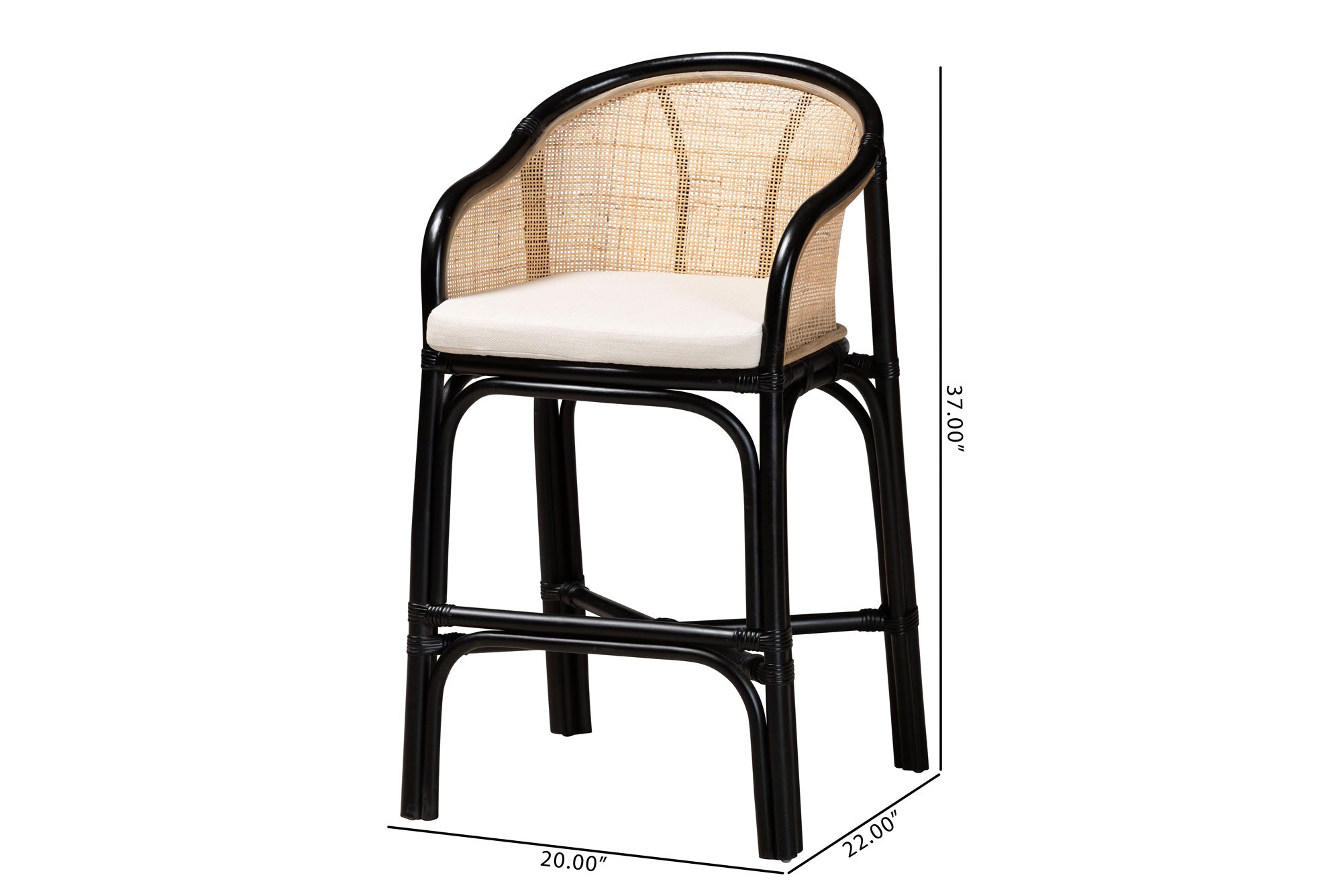 Miranda 23 1/2" Natural Brown Black Rattan Counter Stool