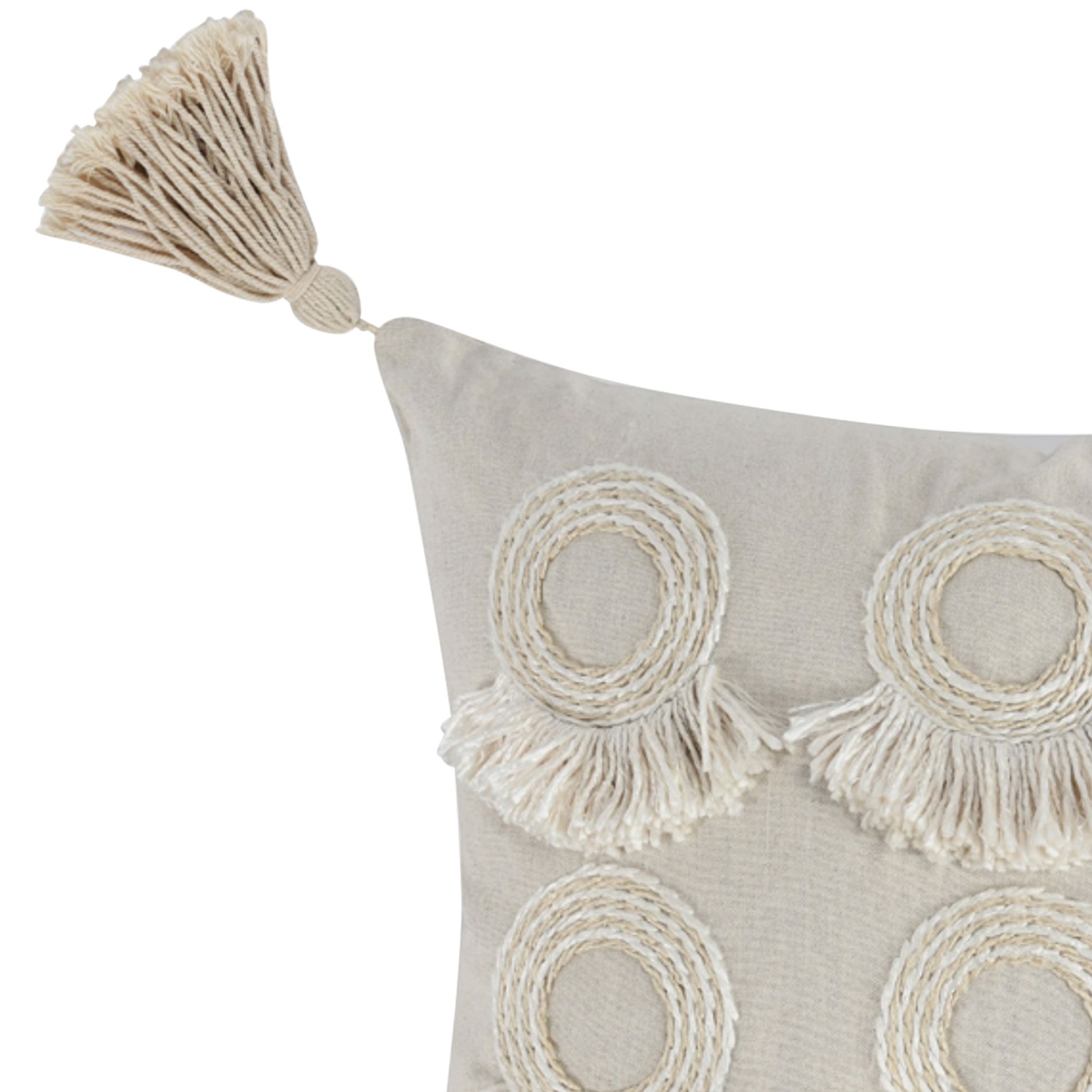 Image 2 Miranda Beige Circle Fringe 20" Square Throw Pillow more views