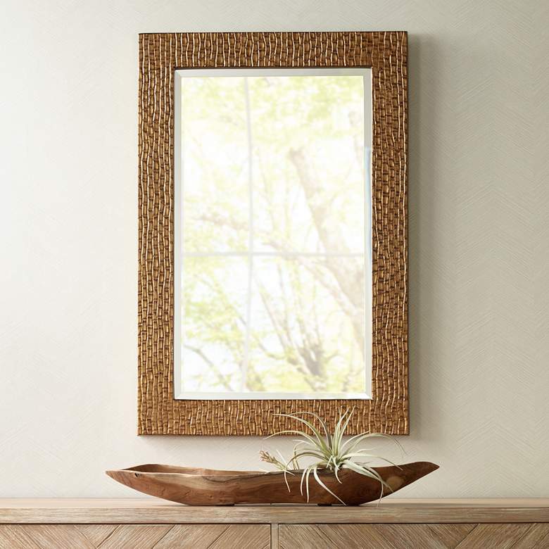 Image 1 Mirella Bronze Indent Bamboo Pattern 24 inch x 36 inch Wall Mirror