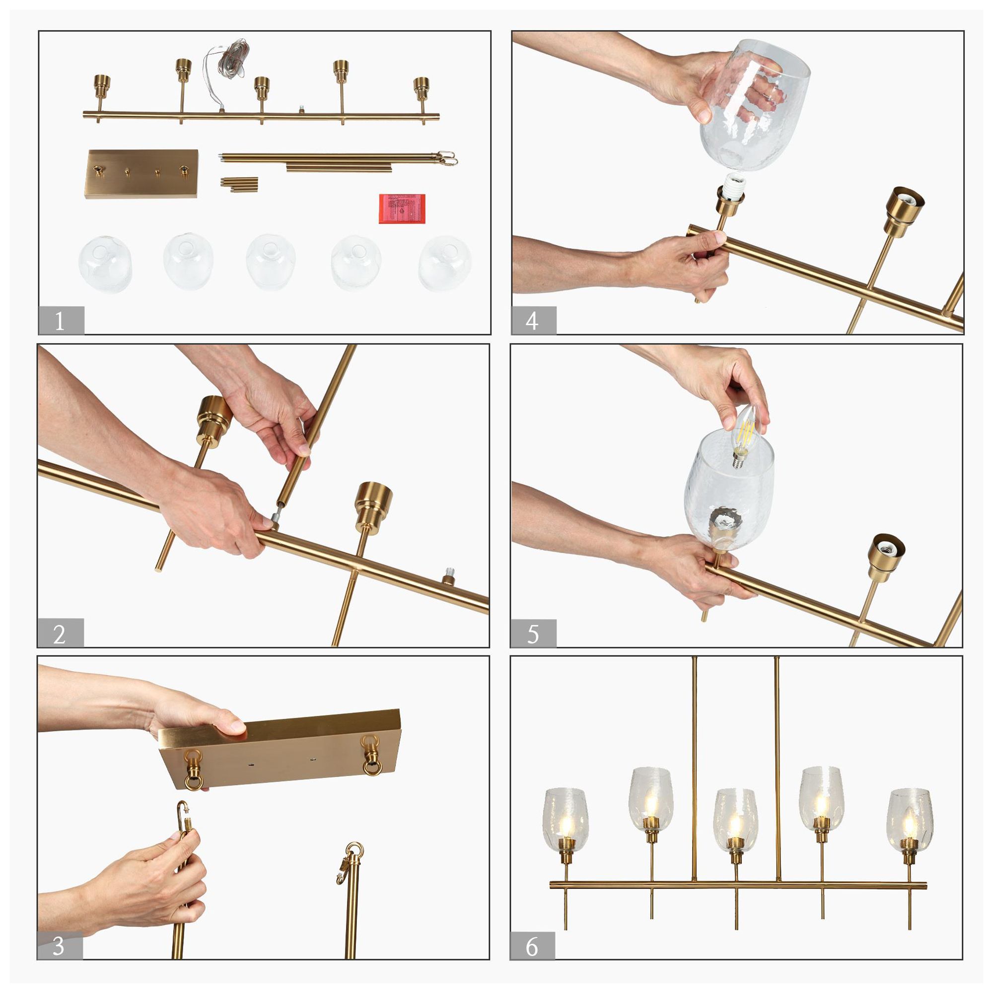 Image 5 Miren 36.6"W Polished Brass 5-Light Glass Linear Chandelier more views