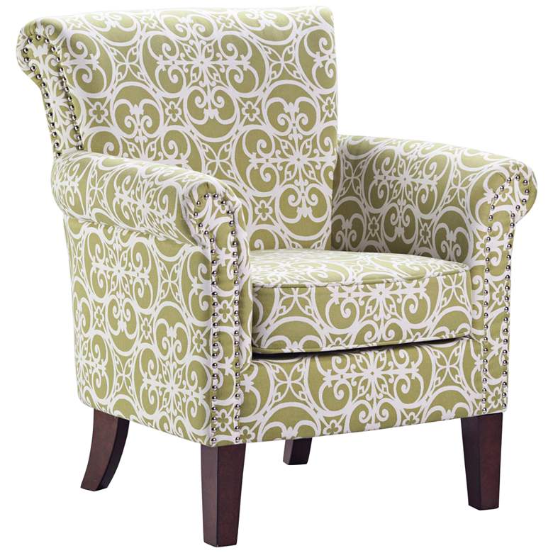 Miri Green and White Tight Back Club Accent Chair