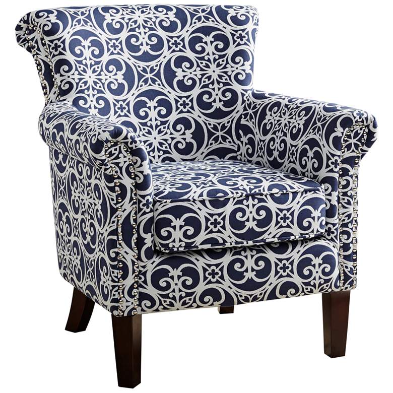 Image 2 Miri Navy and White Lacy Geometric Pattern Club Chair
