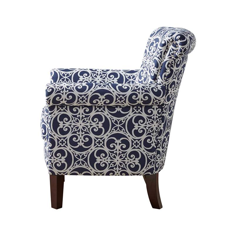 Image 4 Miri Navy and White Lacy Geometric Pattern Club Chair more views
