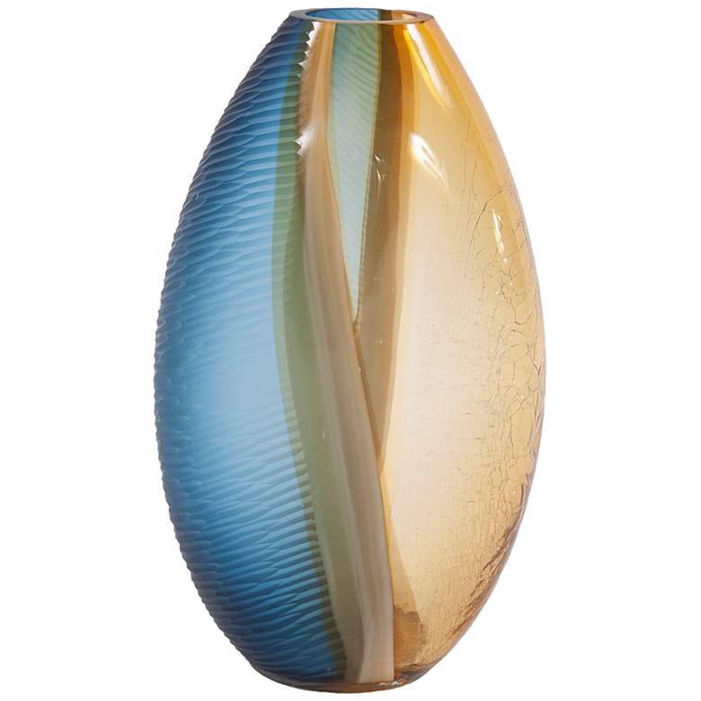 Image 1 Mirina 16 1/2" High Blue and Amber Glass Decorative Vase